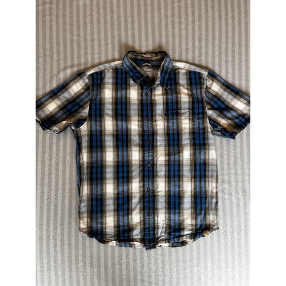 Carhartt Other - Carhartt Shirt Mens Size Large Blue/Gray Plaid Short Sleeve ButtonUp Relaxed Fit
